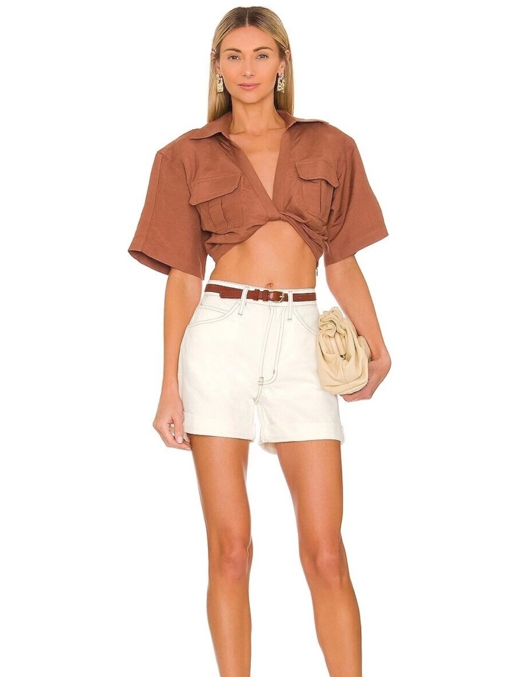 FRAME high-rise‎ cuffed white denim shorts 30